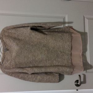 Wool Blend Cozy Tan with Pink Trim Sweater
